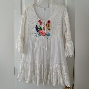 White Embroidered Boho Dress